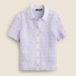 J. Crew Smocked button-up shirt in cotton-blend voile, L, peri-breeze (lt blue)